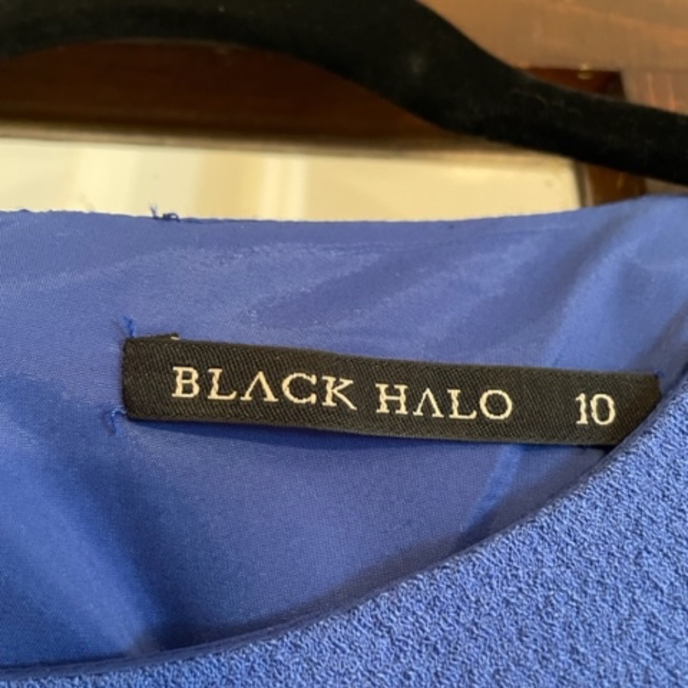 Black Halo Sleeveless Blue Dress with Ruffles, Size 10 - Picture 4 of 5